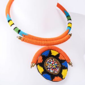 Collier Massaï Artisanal en Perles - Modèle Soleil Orangé