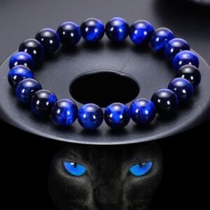 Bracelet de Luxe en Œil de Tigre Bleu - Éclat Royal et Sérénité